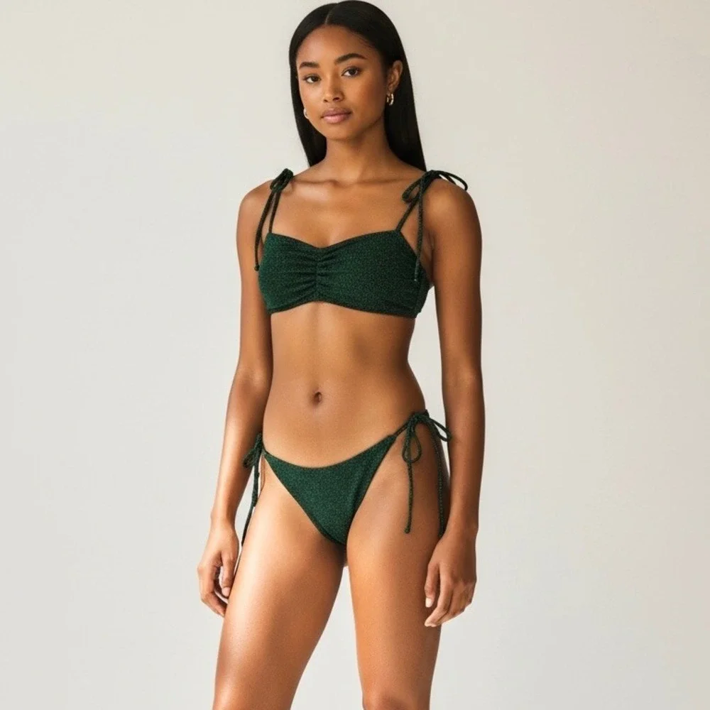 Devon Windsor Rylie Top Reign Bottom Bikini Set‎ Midnight Green Metallic Small